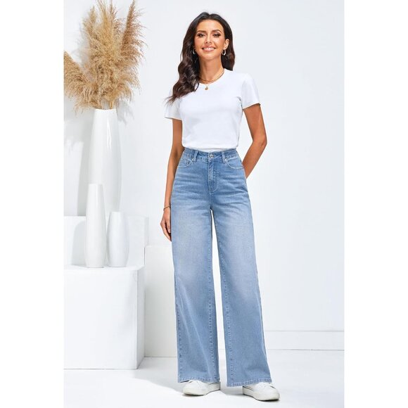 Wide Leg Jeans for Women Trendy High Waisted Stretchy Denim Pants 90s Baggy Jean - Picture 8 of 8